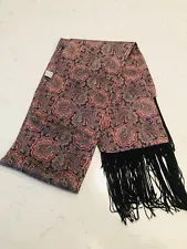 Vintage Silk Purple Paisley Scarf Mens Long Neckerchief Opera Black Fringe 51”