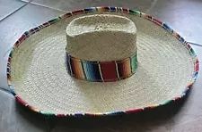 Large Party Sombrero Hat Straw Multicolored Mexican 21" Long, 8"x7" Head Opening