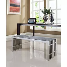 Modway Gridiron Large Stainless Steel Bench in Silver