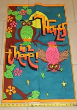 VTG 1970s Owl Hang in There Black Light Day Glow Colored Felt Poster Art Groovy