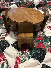 Vintage Dollhouse Wooden Round Table & Chairs for 8"-9" Dolls