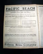 1907 SAN DIEGO City Properties Development Lots for Sale ADVERTISEMENT Newspaper