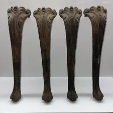 Set Of 4 Antique Ornate Cast Iron Claw Foot Table Or Chair Legs 16” Long