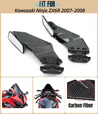 Carbon Fiber Style Wind Wing Rearview Mirrors for Kawasaki Ninja ZX6R 2007 2008 (For: 2008 Ninja ZX6R)