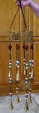 Vtg Metal Wind Chime Chimes Bells Glass Beads Porch Patio Garden Indian Decor