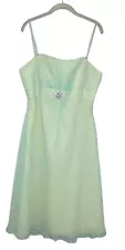 Mori Lee Bridesmaid Green Teal Chiffon Tulle Knee Length Dress Sz 15/16