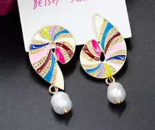 Colorful Enamel Rhinestone Pearl conch drop earring women Fashion Jewelry Gift