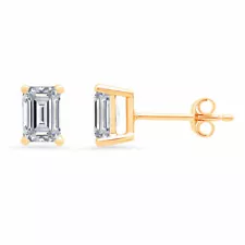 2.0ct Emerald Cut Lab Created Diamond 18K Yellow Gold Earrings Push back