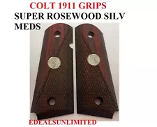 COLT 1911 GRIPS COMPACT MODEL DEFENDER SILVER MEDALLIONS SUPER ROSEWOOD OFFICER