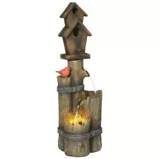 Outdoor Fountain with Birdhouse Cascading Garden Waterfall for Porch Deck Yard