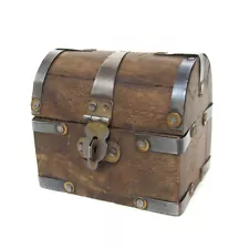 Mini Pirate Treasure Chest 3" Domed Lid Antique Style Wooden Trinket Box