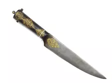 Dagger Katar Knife Damascus Steel Blade Pure Gold Koftgari Wire Work Urdu F796