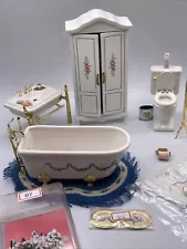 VTG Miniature Dollhouse Franklin Mint Rose Cottage Bath furniture & accessories