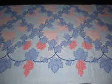 2 Pcs Vtg Cotton Border Print Fabric Blue Red Grapes Vines Trellis 37" W