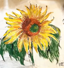 HANDPAINTED SUNFLOWER Cotton Barkcloth Fabric Pillow SLIPCOVER ~Lauhala-Sage~