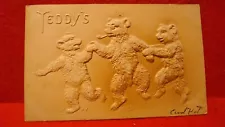 "TEDDY'S" THREE BEARS, TEDDY ROOSEVELT LOOK~A~LIKE, HEAVY EMBOSSED, PIPE~GLASSES