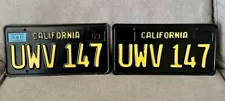 Vintage Pair 1963 - 1969 California Black License Plates 1968 1965 1966 1967 Tag