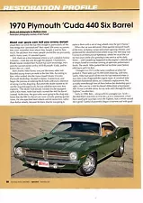 1970 PLYMOUTH CUDA 440 SIX BARREL ~ NICE 6-PAGE RESTORATION ARTICLE / AD