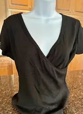 Express Ladies Black Pullover Short Sleeve Top Shirt Sz Large V Neck Cleavage