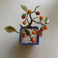 miniature glass bonsai tree With Fruit In Blue Pottery Planter