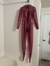 LAtex Catsuit Purple Transparent Size S, with 3-Way Zipper