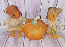 Primitive-Handmade-Folk Art-Country Halloween Dolls with Pumpkin