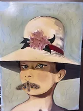 Ashley Longshore Audrey Original Contemporary Art 32X24 Audry With Moth And Hat