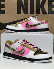 Nike Dunk Low ID By You Custom Olive Pink Cheetah Print FJ2253-901 Men’s Sz 11.5