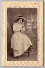 Postcard Would Like To Meet You Dating Woman on Telephone Vintage c1910