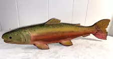 Vtg Antique 22" Hand Carved Wooden Rainbow Trout 3D Great for Sign or Display