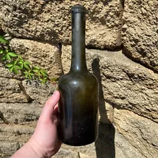 Antique Dutch Long Neck Wine Free-Blown Black Glass Pontil Utility Bottle