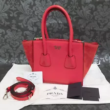 PRADA Calf Skin Leather Lacca Red 2Way Handbag Shoulder Bag #31 Rise-on