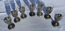 Set of 7 Vintage ORNATE Shot Glasses/Egg Holders Removable Glass Metal Goblet