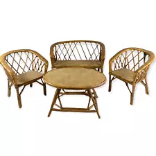 Vintage 4 Piece Dollhouse Wood Wicker rattan Patio furniture Set Germany