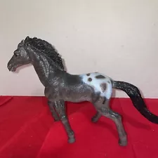 Black Dappled Horse Figurine Plastic With Saddle 1395 P Appaloosa Toy