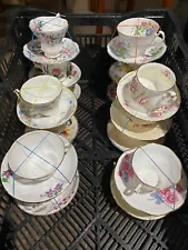 Mixed Lot of English Teacups with Matching Saucers (Lot of 15 sets)