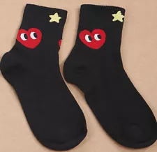 1 PAIR Black Luxury Premium Crew Socks with Heart Eye Emoji and Yellow Star