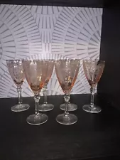 6 Vintage Fostoria VERSAILLES Etched Pink Cordial Glasses 5 1/2"