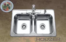 Houzer 3322-7MF-1 Glowtone Topmount Stainless Steel 4-Hole Double Bowl Sink