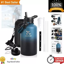 Half Gallon 64 oz Insulated Water Jug with Paracord Handle & Straw - BPA-Free