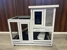 Wooden Rabbit Hutch Rolling Large Bunny Cage with Removable Small Animal House