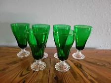 Vtg Anchor Hocking Emerald Green Boopie Burple Bubble Foot Glasses, Set Of 6