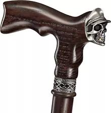 Custom Walking Cane for Men - Skull Soldier Design - Handmade Wooden Canes