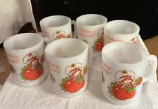 Strawberry Shortcake Vintage Anchor Hocking Milk Glass Mug Set Of 6 Cups