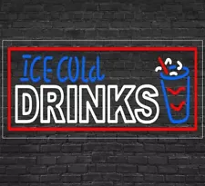 Ice Cold Drinks Sign for Window Displays | LED Flex Neon | 32"W x 13"H x 1"D