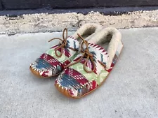 RALPH LAUREN YARMOND SHERPA SLIPPERS 11.5 Moccasin Toe Polo Navajo Blanket