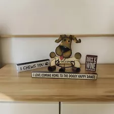 NEW Lot of 4 Home Decor Wooden Signs Friends Food Home Dog Lover Happy Love Dogs