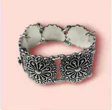 Mexican Silver Vintage Flower Bracelet 68 Grams