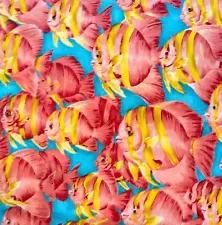 Vintage Cotton Fabric W45”xL3Yds Pink Gold School of Blood Parrot Cichlids Fish