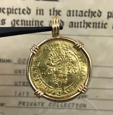 GENUINE 1613 Netherlands Gold Ducat ~ Gold Coin Pendant 18k Yellow Gold with COA